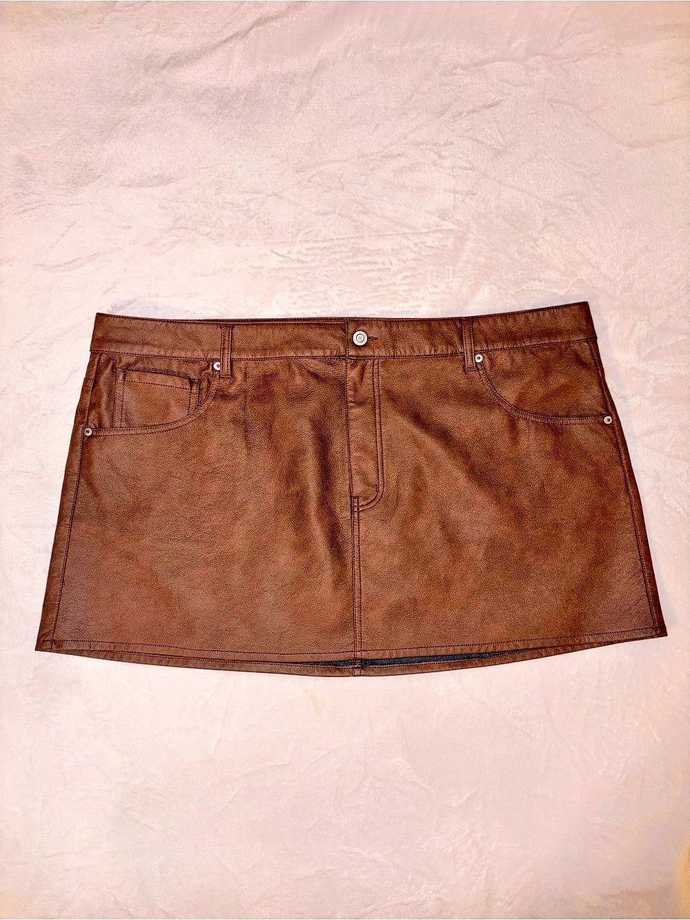 No Boundaries Brown Faux Leather Mini Skirt, XXL (20)